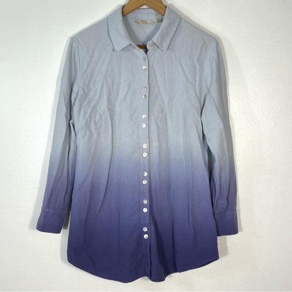 Soft Surroundings Blue Tie Dye Ombré Gauze Tunic Long Sleeve Shirt Sz S - Picture 7 of 11
